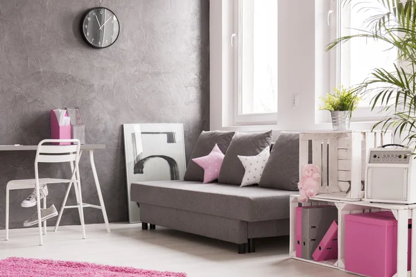 Salón en gris y rosa — Foto de Stock