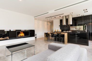 Lüks oturma odası ve mutfak kombine