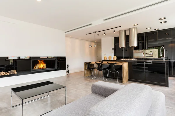 Lüks oturma odası ve mutfak kombine