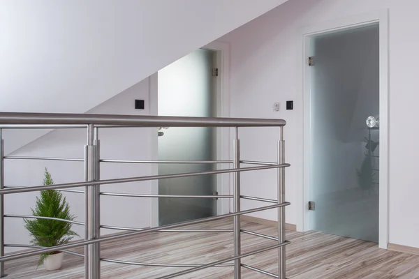 Chromed railing in new mansion — Stock Photo, Image