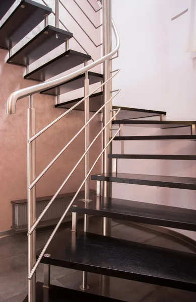 Modern staircase with silver railing — Stock Photo, Image