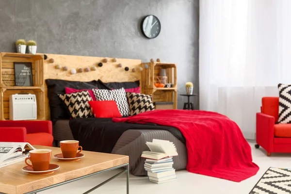 Morning coffee in cozy bedroom — Stock Photo, Image