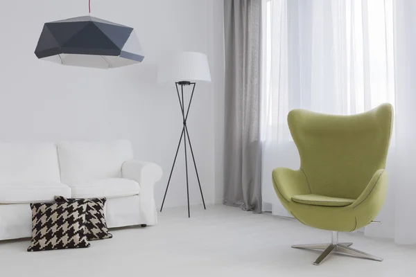 Designer egg chair adding life to subtle interior decor — Stock Photo, Image