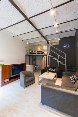 Modern loft with mezzanine idea clipart