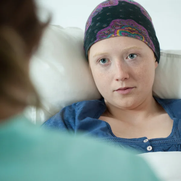 Close-up of ill with leukemia girl — Stock Photo, Image