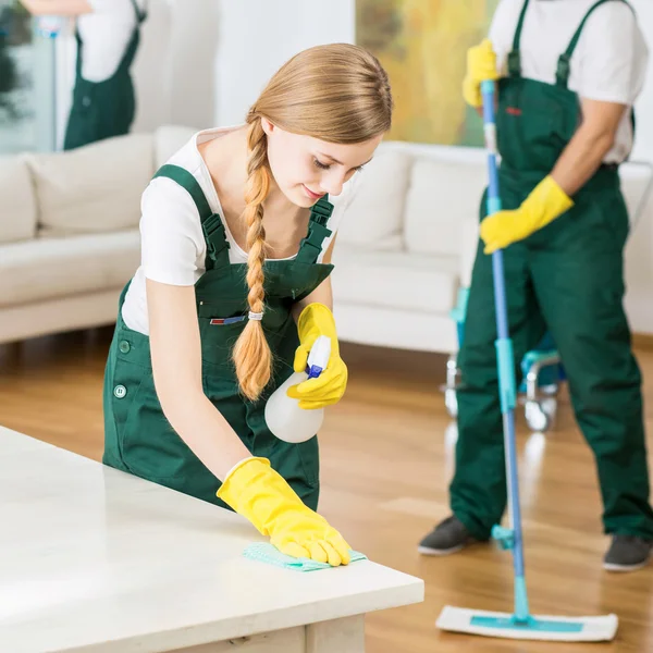 Reinigungsfirma und geräumiges Wohnzimmer — Stockfoto