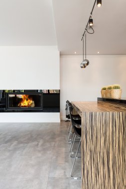 Büyük bir şömine ile münzevi iç Isınma