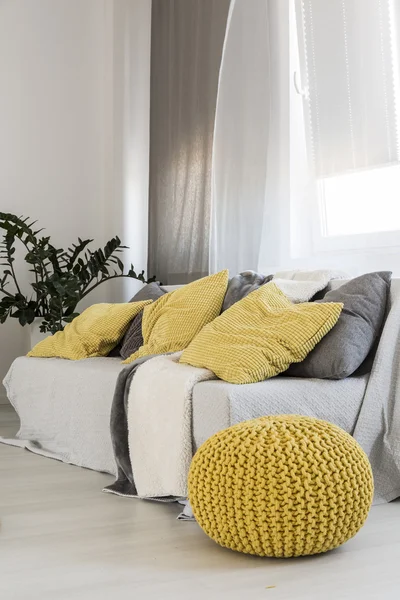 Modern yellow pouf as the main decoration — Stock Photo, Image