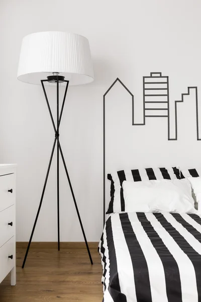 Geometrische accenten in de slaapkamer ontwerp — Stockfoto