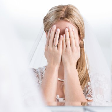 Touched bride during big day clipart