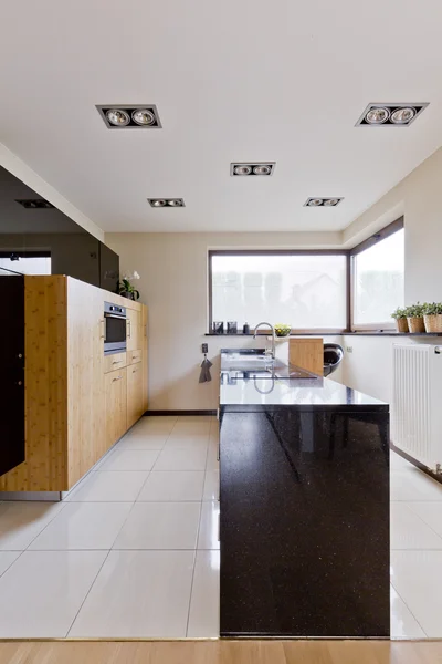 Black kitchen countertop — Stock Photo, Image