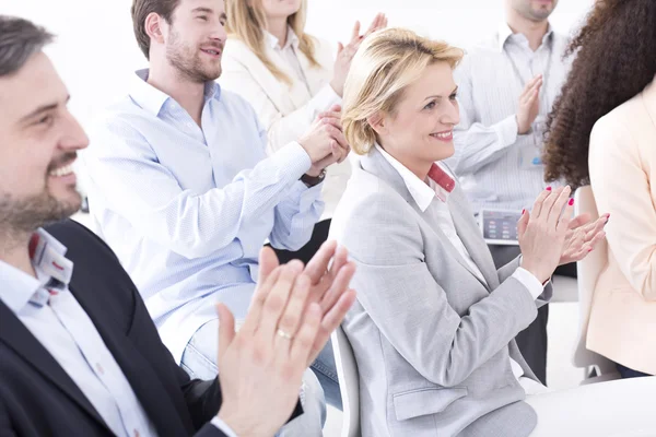 Enjoying their team's successful performance — Stock Photo, Image