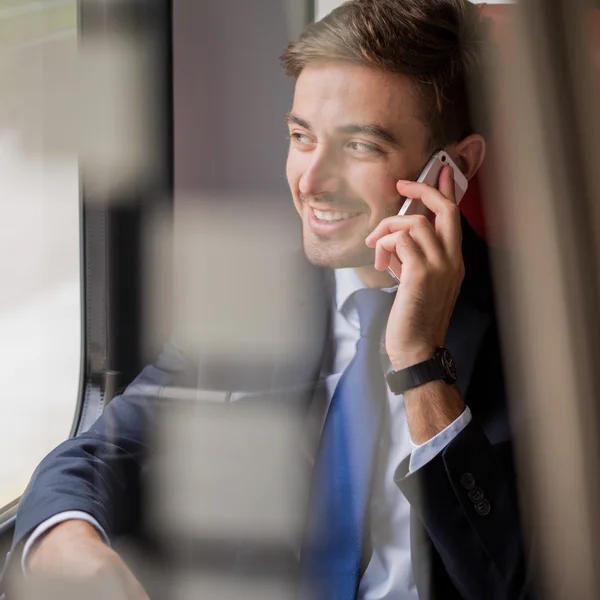 Image of passenger talking on the phone — Stock Photo, Image