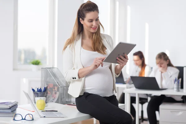 Glücklich schwanger arbeitender Chef — Stockfoto