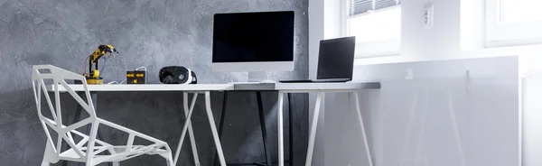 Trendy home office in grey idea — Stock Photo, Image