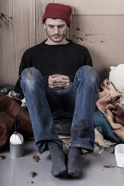 Sad and dirty homeless man — Stock Photo, Image