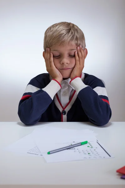 Lazy boy and homework to do — Stock Photo, Image