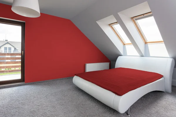 White and red modern bedroom — Stock Photo, Image