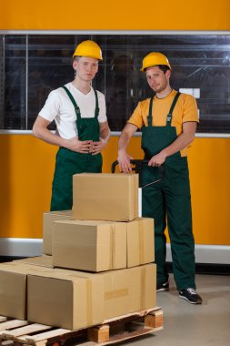 çatal palet kamyon kasa ile erkekler