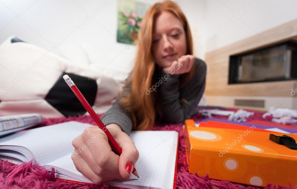 Girl doing homework for school