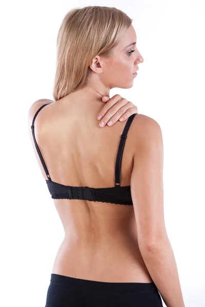 Costas de mulher em lingerie preta — Fotografia de Stock