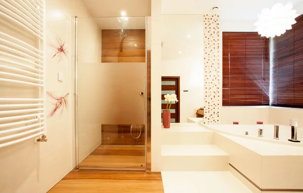 Modern wooden shower in bathroom — Stock Photo, Image