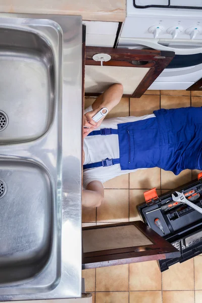 Sink repair in the kitchen — Stock Photo, Image