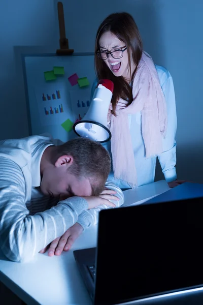 Chief waking up sleeping employee — Stock Photo, Image