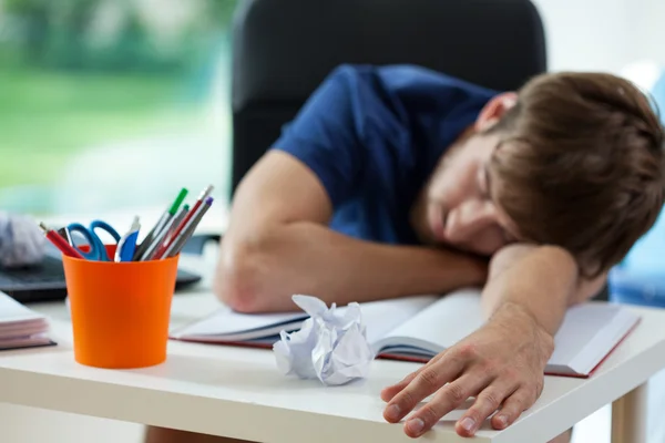 Tired student fall asleep — Stock Photo, Image