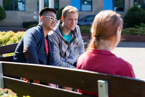 Asian boy and his schoolmate — Stock Photo, Image