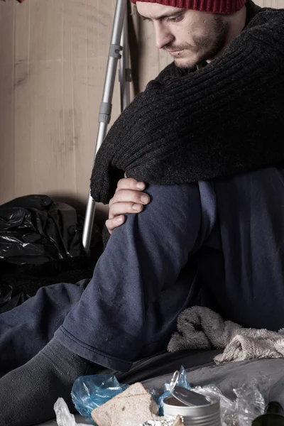 Sad homeless man on the street — Stock Photo, Image