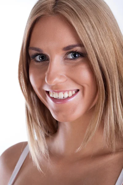 Portret kobiety blondynka uśmiechający się — Zdjęcie stockowe