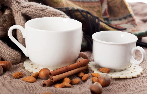 Close-up of two white coffee cups — Stock Photo, Image