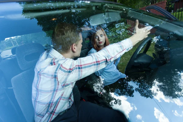 Aggressive male passenger in car — Stock Photo, Image