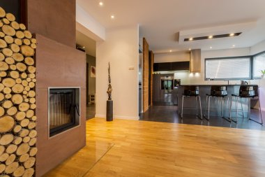 Modern mutfak ve misafir odası