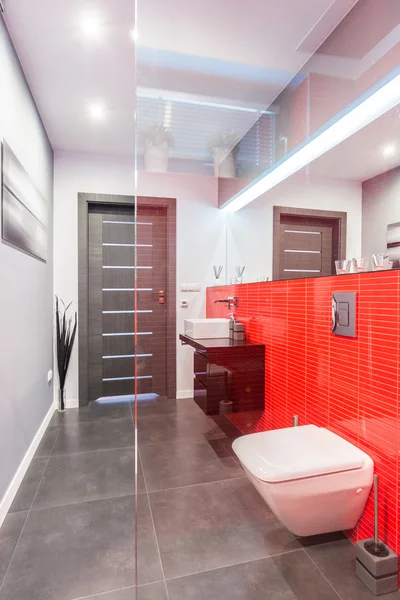 Bathroom with red tiled wall — Stock Photo, Image