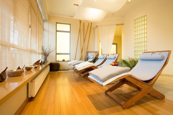Loungers in spa room