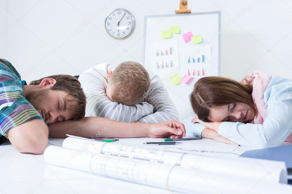 Overworked people sleeps at work