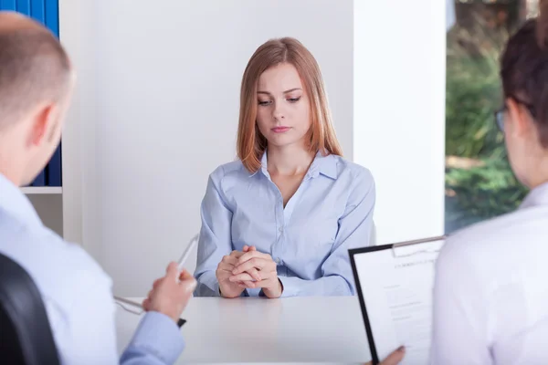 The girl is stressing on interview — Stock Photo, Image