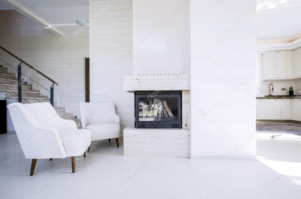 Fireplace in modern, new house