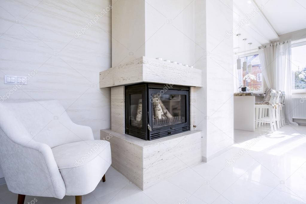 Fireplace in bright house