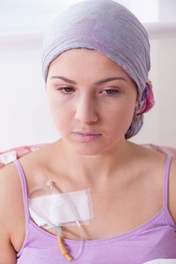 Young woman suffering from cancer clipart