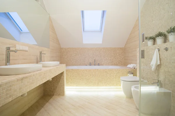 Bathroom interior in beige color — Stock Photo, Image