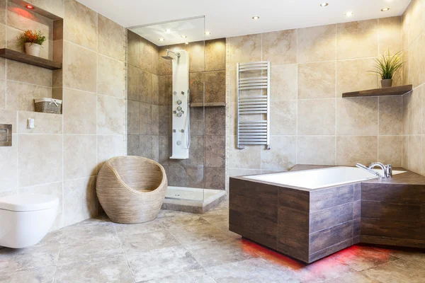 Interior of expensive and brown bathroom — Stock Photo, Image