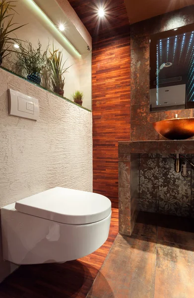 Porselein toilet in dure badkamer — Stockfoto