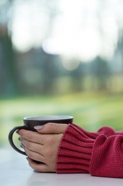 Yakın çekim Kupası holding kadın eller için