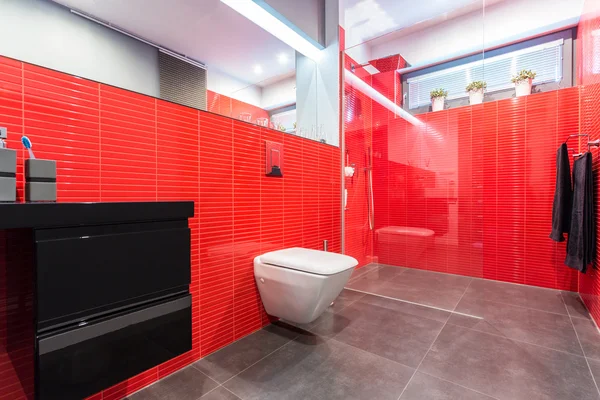 Red bathroom with toilet — Stock Photo, Image