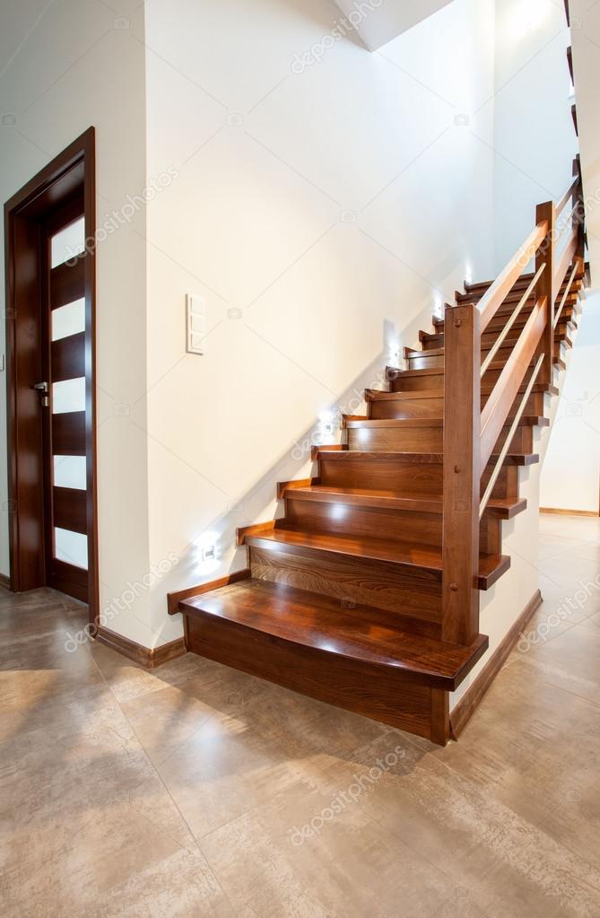 Wooden staircase in modern house
