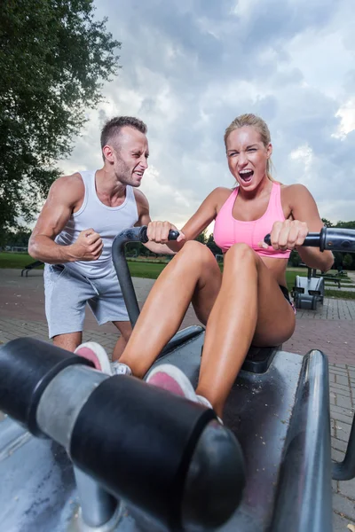 Intensive workout with sport instructor — Stock Photo, Image
