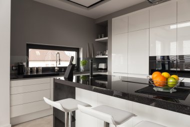 Black and white kitchen design clipart